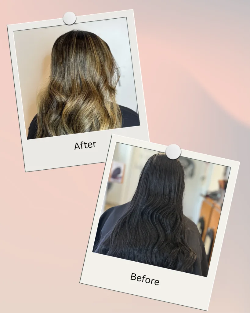 Highlights before and after result at Barclay's Salon