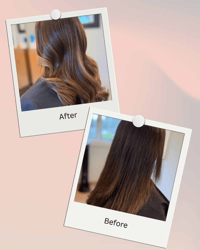 Balayage before and after result at Barclay's Salon