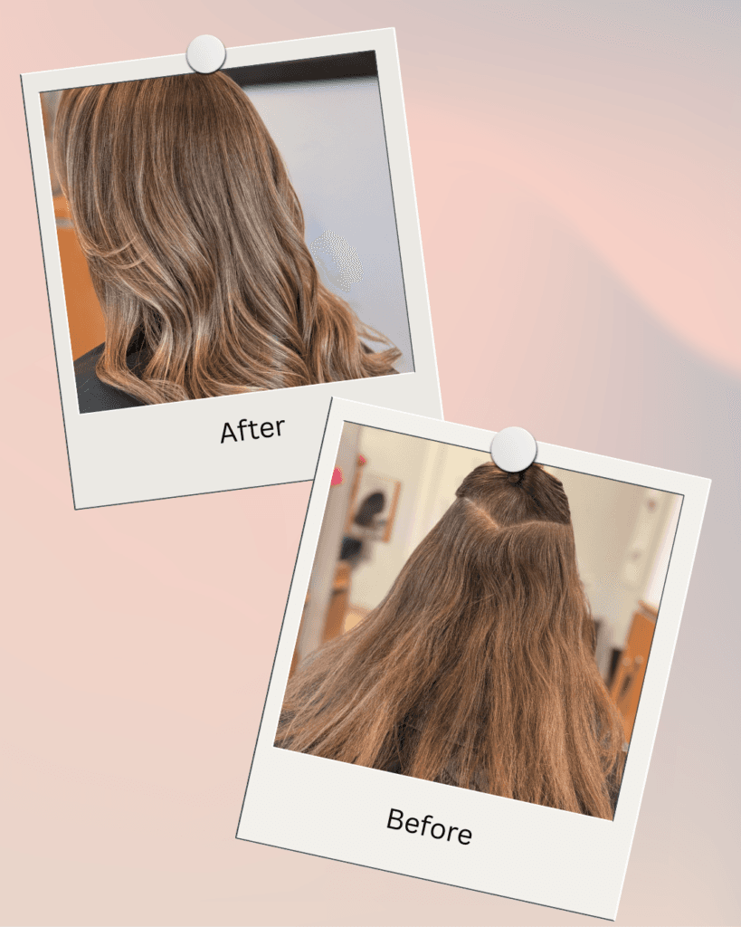 Balayage before and after result at Barclay's Salon