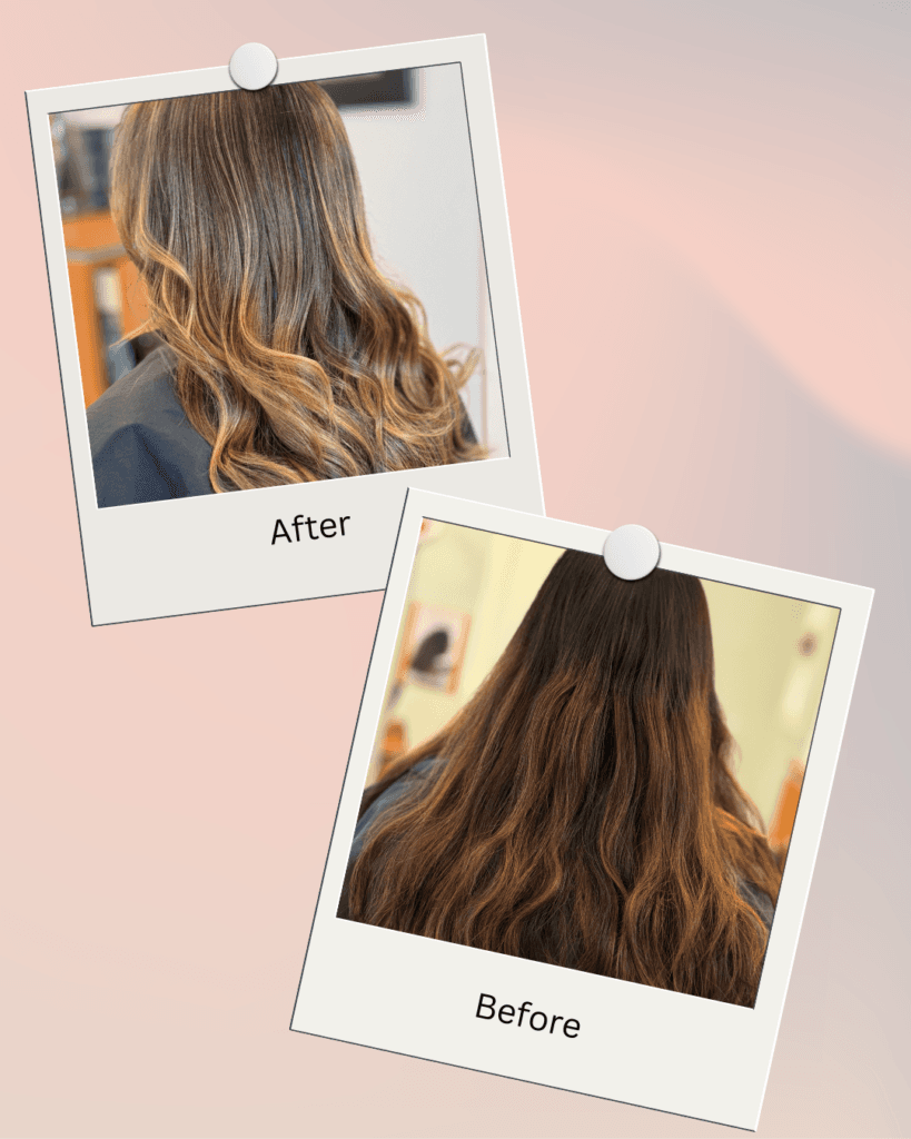 Balayage before and after result at Barclay's Salon
