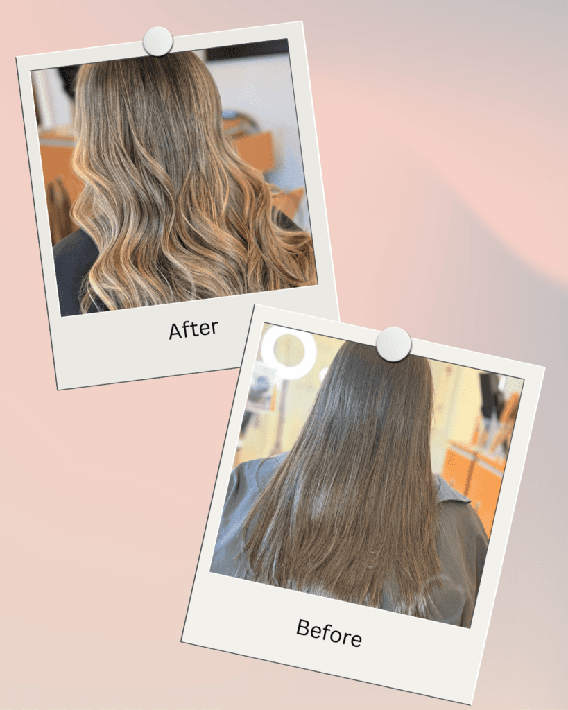 Balayage before and after result at Barclay's Salon