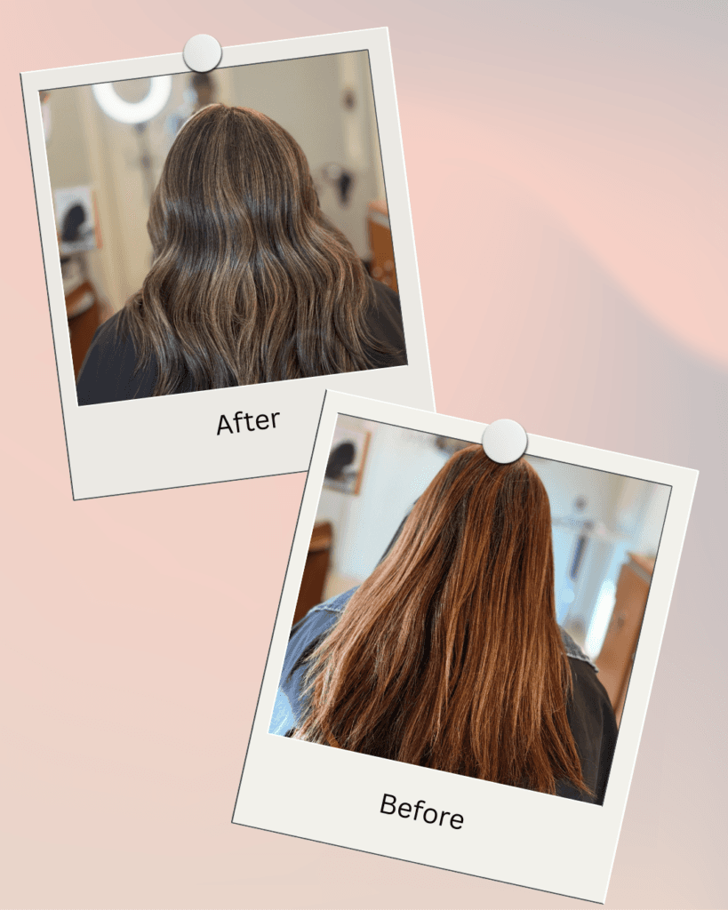 Color Correction before and after result at Barclay's Salon