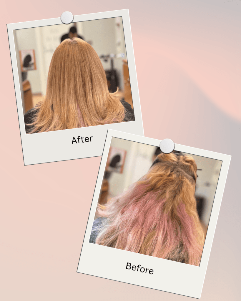 Color Correction before and after result at Barclay's Salon